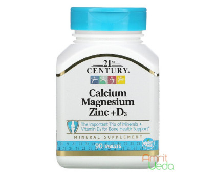 Calcium Magnesium Zinc + D3 21st Century, 90 comprimés