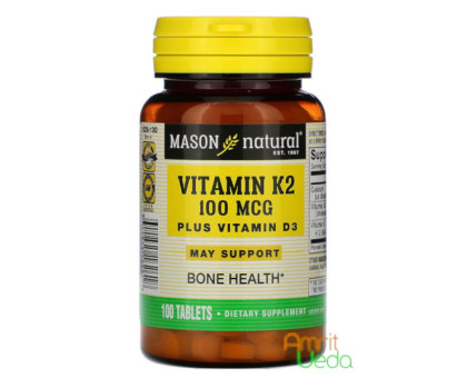 Vitamin K2 plus D3 Mason Natural, 100 comprimés